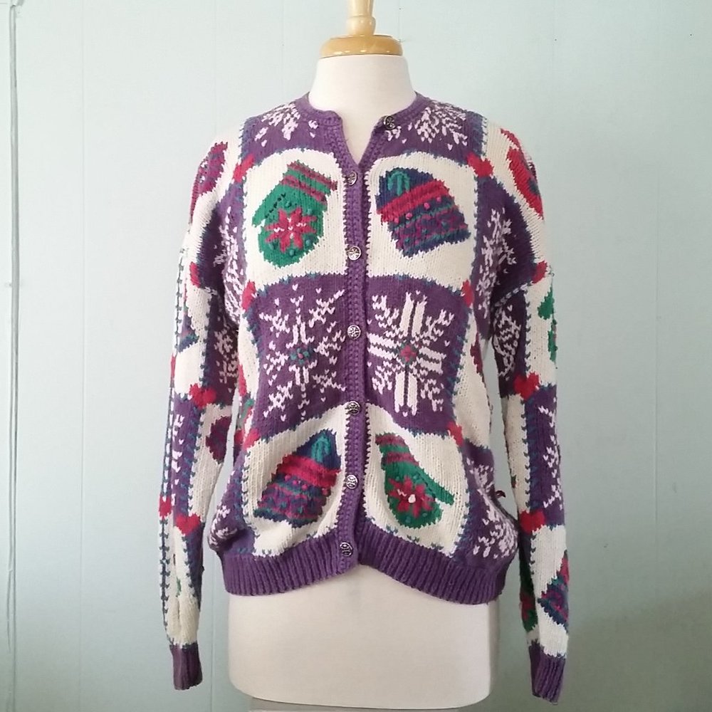 Holiday Sweater Cardigan Purple Handknit Northern